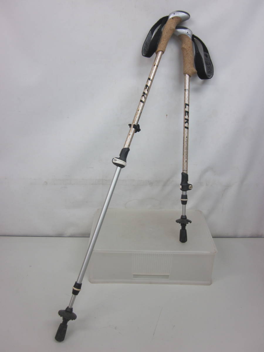 【傷や汚れあり】★④ トレッキングポール・LEKI「ANTISHOCK] ストック ハイキング 登山 登山用品 2本セット ツバ、キャップあり