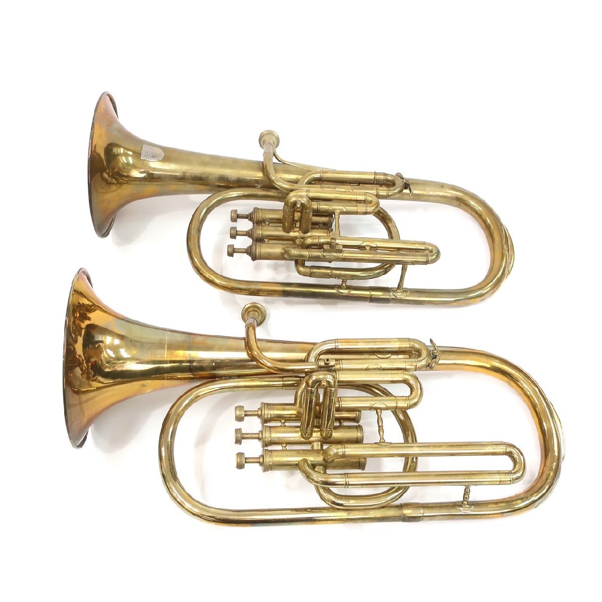 【やや傷や汚れあり】1円スタート アルトホルン まとめ2点セット 管楽器 金管楽器 金管 吹奏楽 ブラスバンド レトロ ハードケース付 動作未