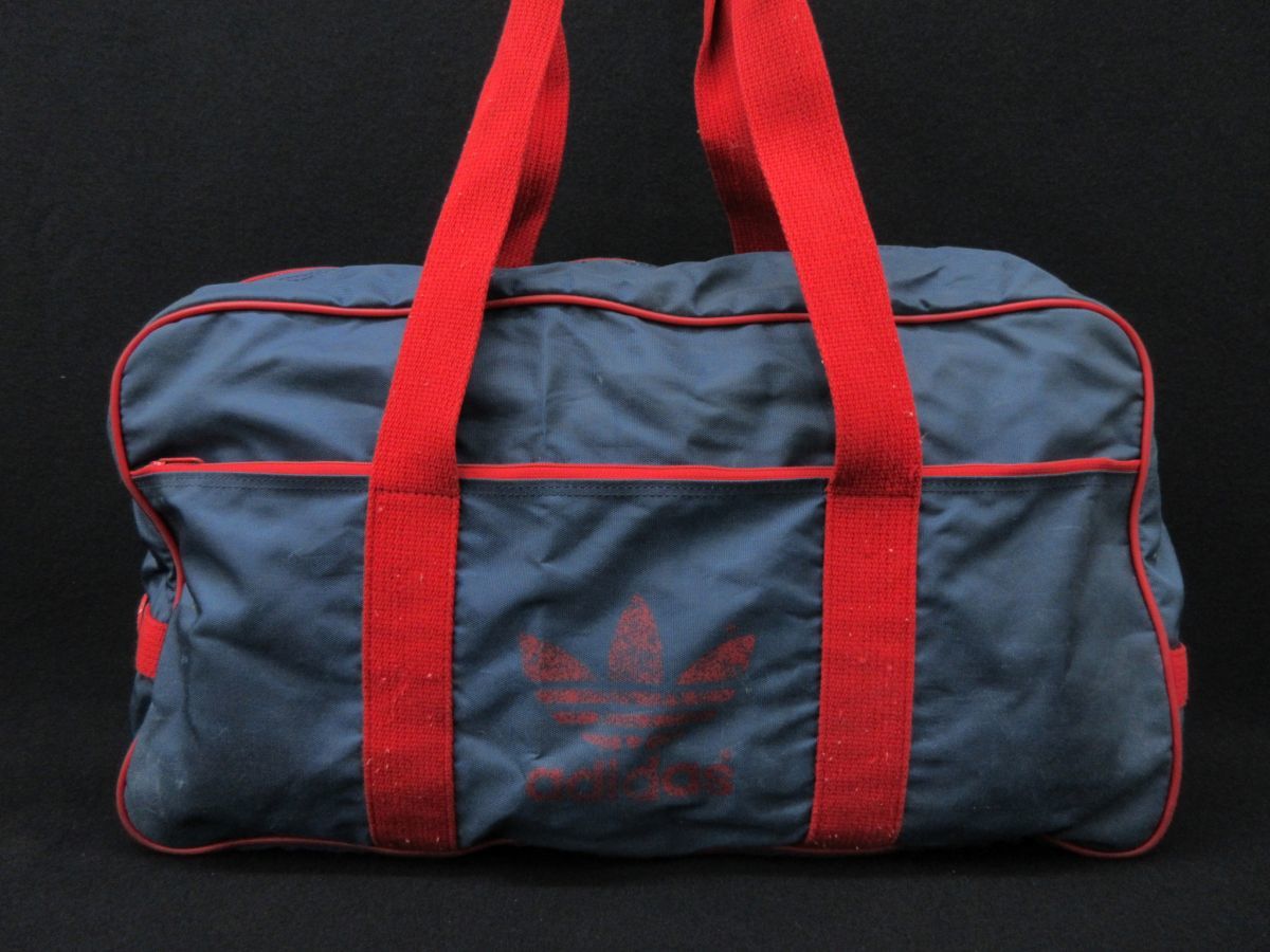 35 バッグ02 ヴィンテージ adidas ショルダーバッグ アディダス/スポーツバッグ/紺×赤/ナイロンバッグ/昭和レトロ/難有り/消費税