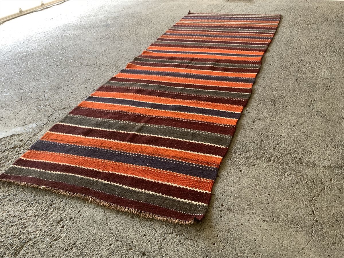 【目立った傷や汚れなし】★良品オススメ★320×119cm アフガニスタン産 キリム ラグ アンティーク家具 トライバル アウトドア