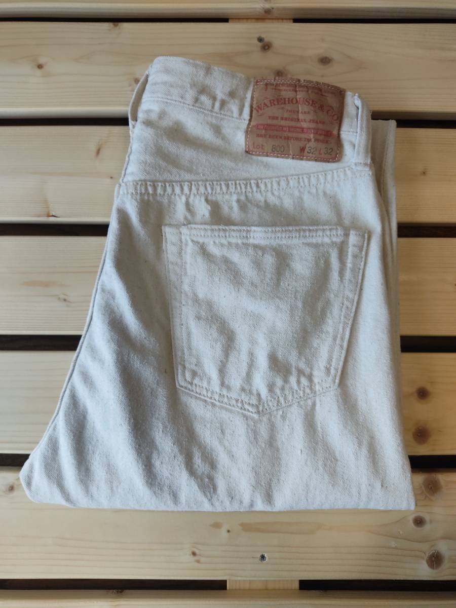 【目立った傷や汚れなし】WAREHOUSE Lot 800 WHITE JEANS ウエアハウス ホワイトジーンズ 生成り デニムの落札情報