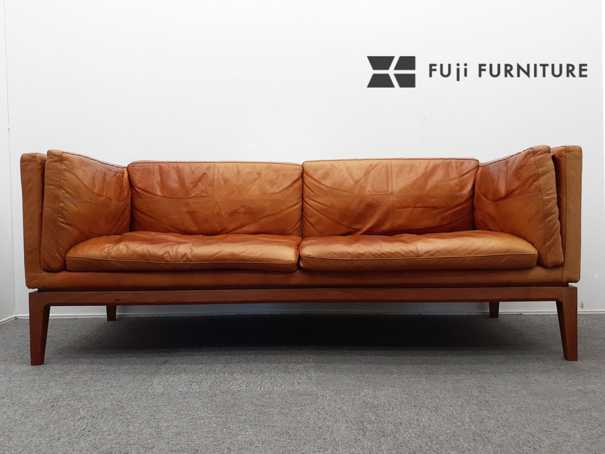 モダンビンテージ FUJI FURNITURE 富士ファニチア PERCHE ペルケ 1850幅 本革張り ワイド2Pソファ チェリー無垢材