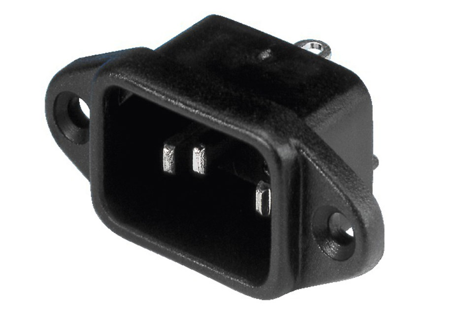 Power socket for chassis mounting with earth and fusebox