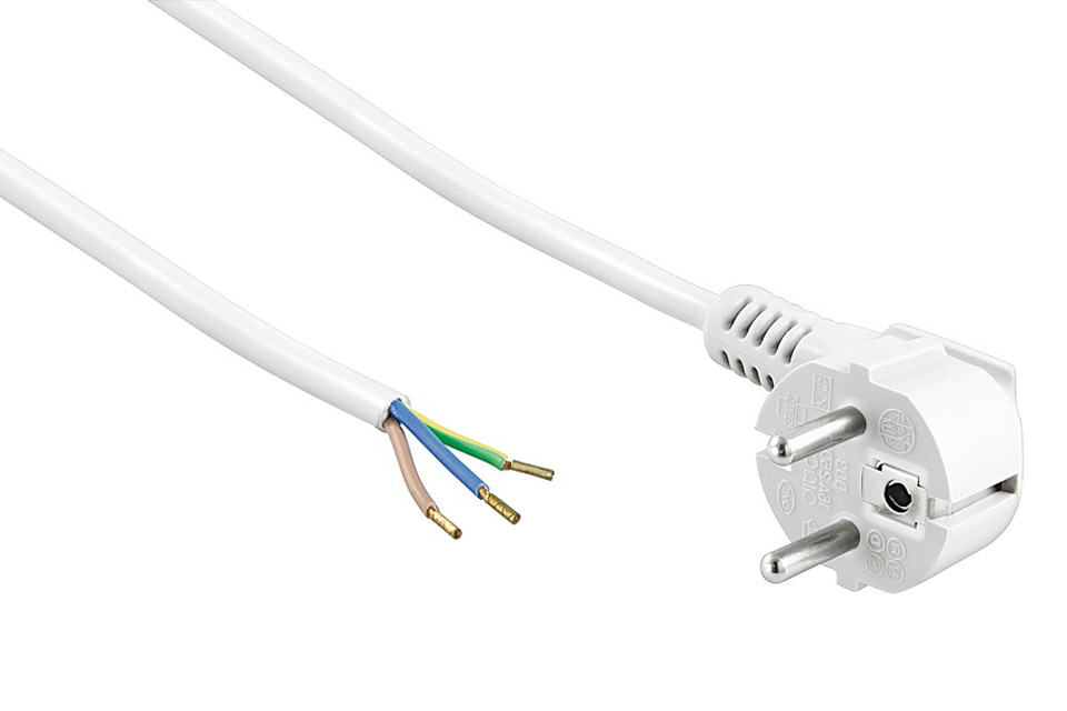 Schuko power cable with loose cable end white