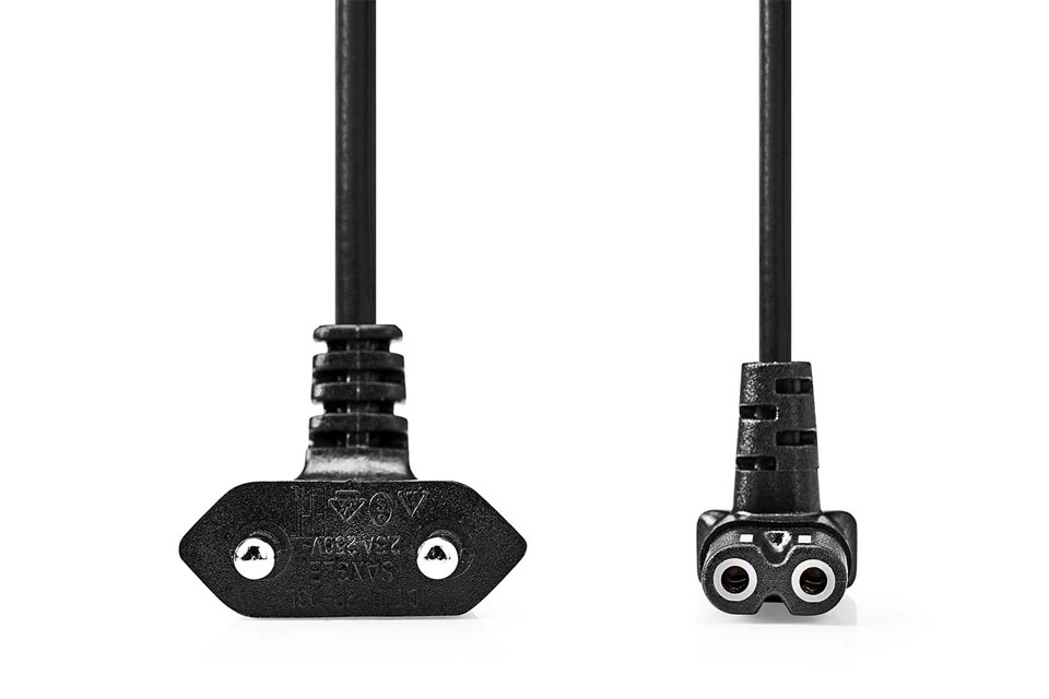 Europlug power cable with angled plugs | 2 meter, black (CEE7/16 – C7)