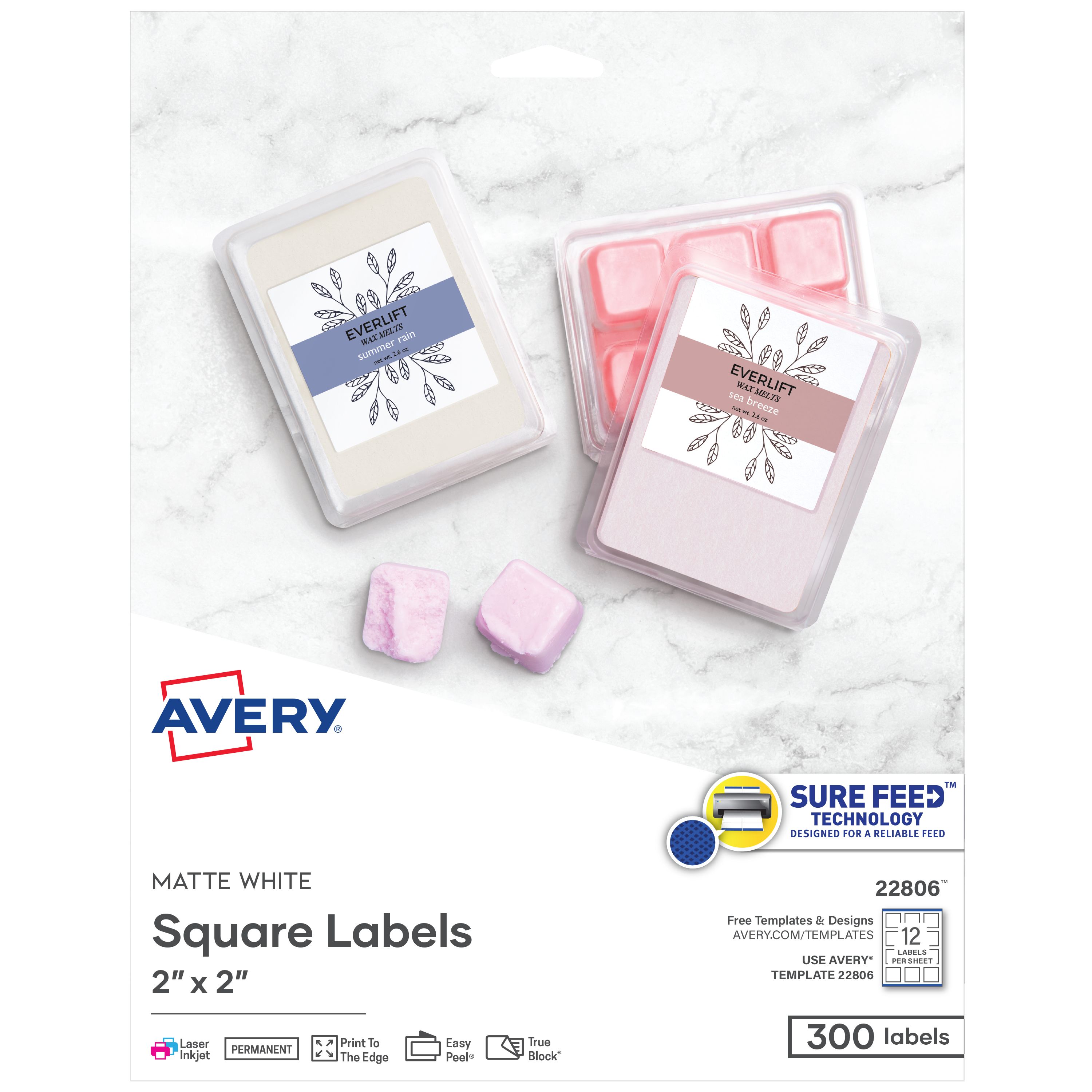 Square Labels, 2" x 2", Matte White 22806 Avery