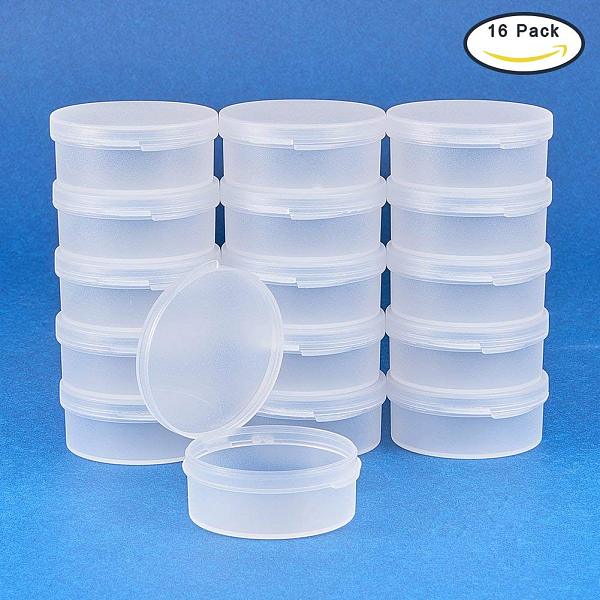 BENECREAT 16 Pack Round Frosted Plastic Bead Storage Containers Box