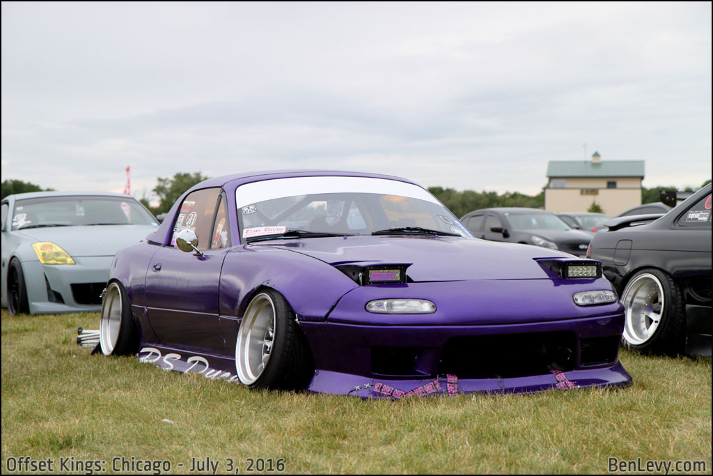Purple Mazda Miata with Stretched Fenders