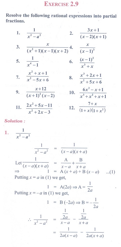 Exercise 2.9: Partial Fractions - Problem Questions with Answer