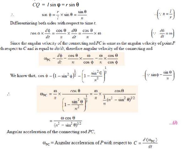 Angular Velocity and Acceleration of the Connecting Rod