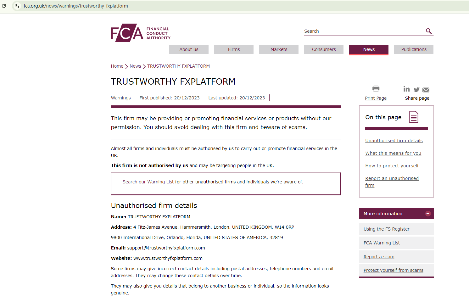 TRUSTWORTHY FXPLATFORM Review 2024 Information about TRUSTWORTHY