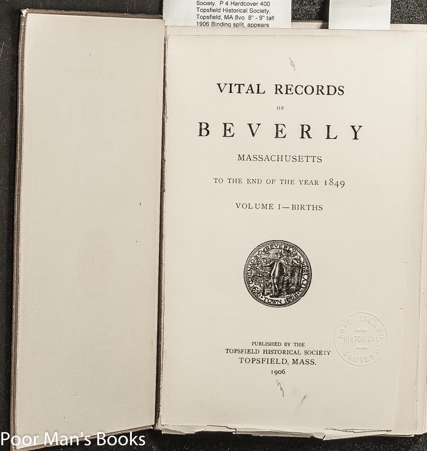 VITAL RECORDS OF BEVERLY MASSACHUSETTS TO THE END OF THE YEAR 1849