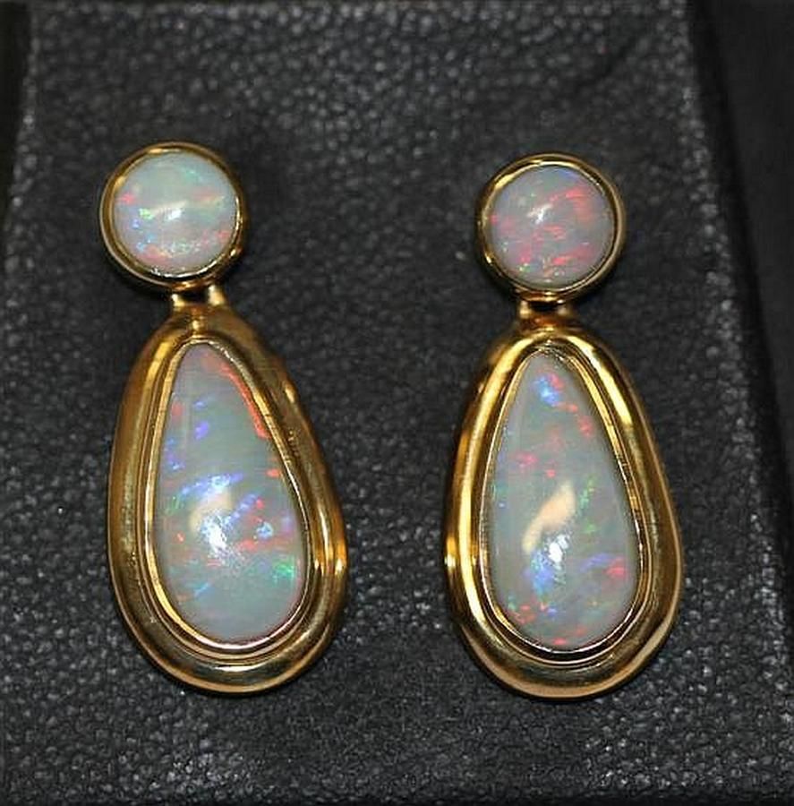 Opal Drop Earrings in 18ct Yellow Gold Earrings Jewellery