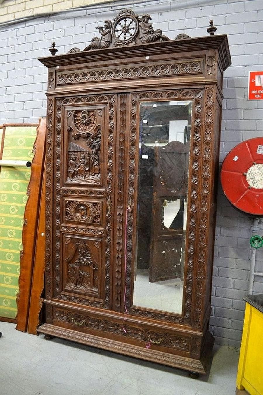 Carved French Brittany Armoire, 260cm H x 145cm W Wardrobes Furniture