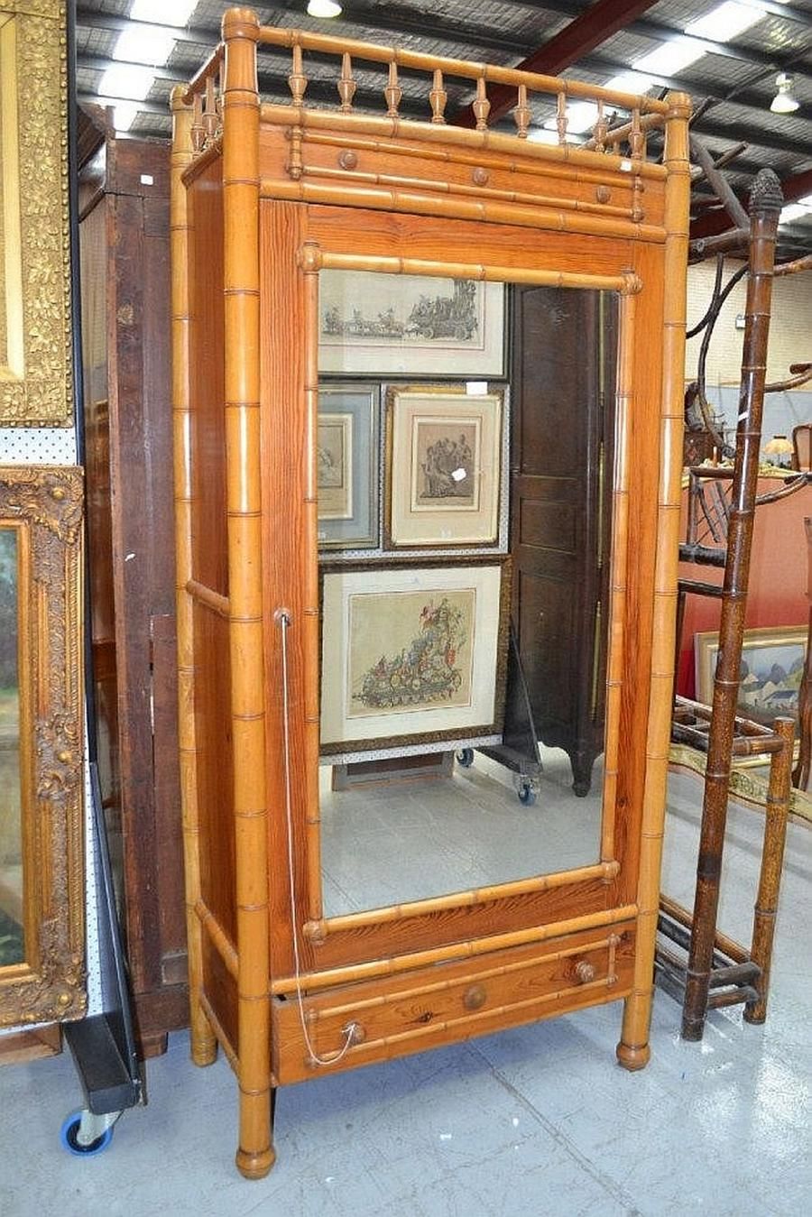 Antique Bamboo Single Door Armoire 210cm x 96cm x 48cm Wardrobes