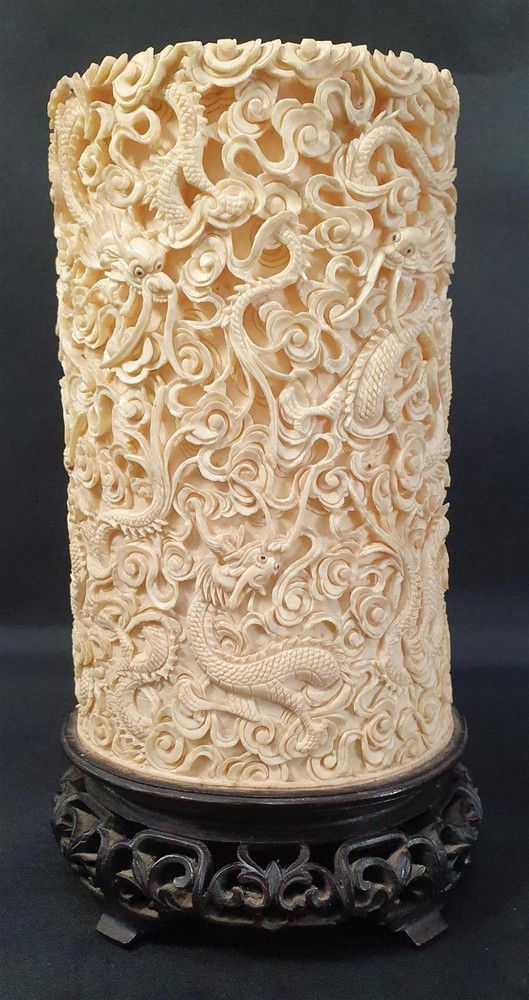 Dragon and Cloud Ivory Carving Ivory Oriental