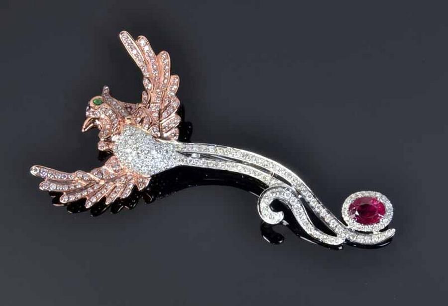 Phoenix Brooch/Pendant with Ruby, Diamond and Emerald Brooches