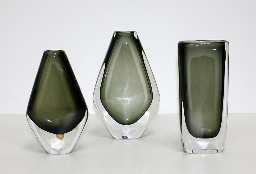 Orrefors Trio Artistic Glass Vases Scandinavian Named Designers