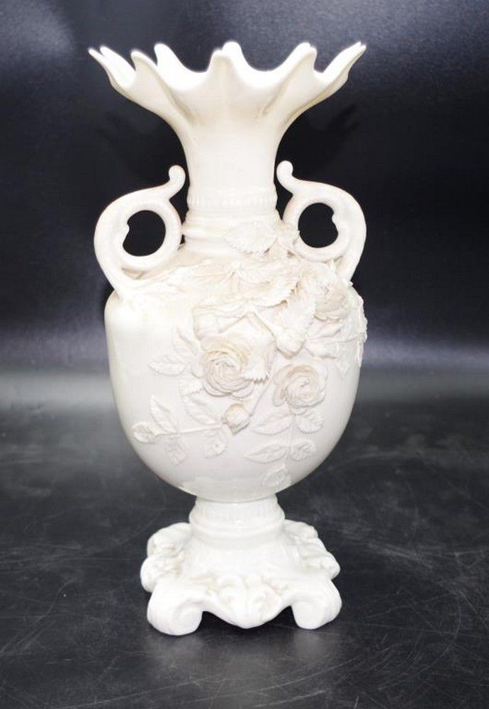 Belleek Vase with Flower Embellishments Belleek Ceramics
