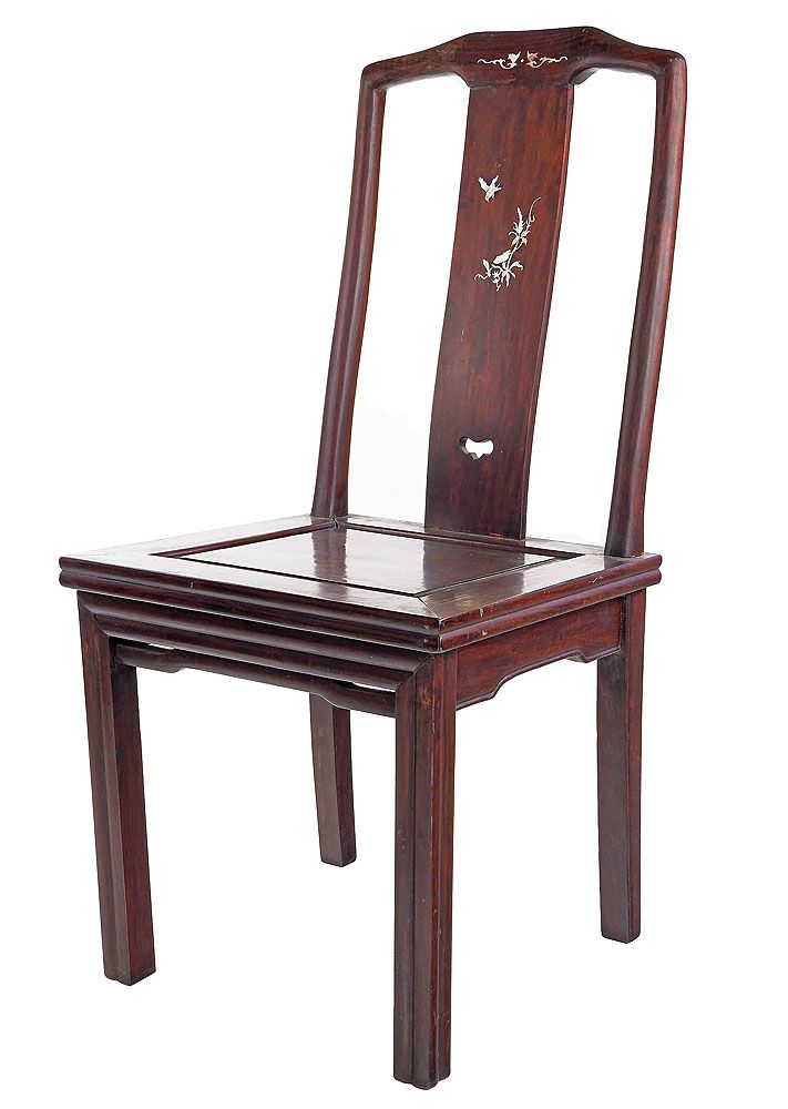 Chinese Rosewood Chair with Pearl Inlay, 20th Century Furniture Oriental