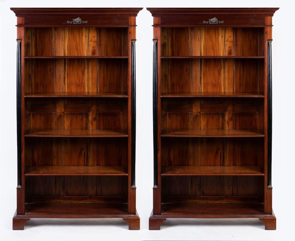Mahogany Bookshelves with Brass and Ebonised Columns Bookcases