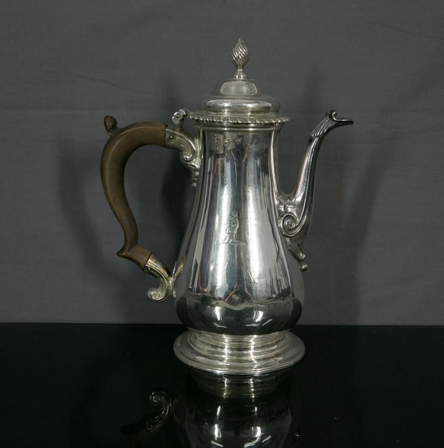1759 London Hallmarked Sterling Silver Teapot, Crested Tea & Coffee