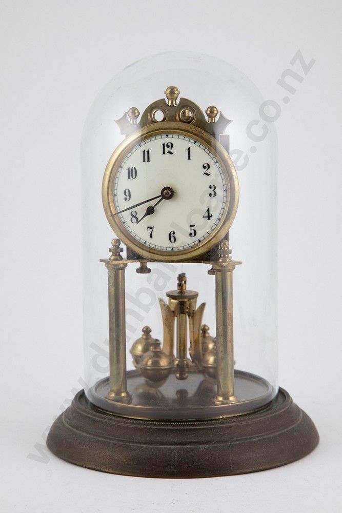 German Brass 400 Day Anniversary Clock with Glass Dome Clocks