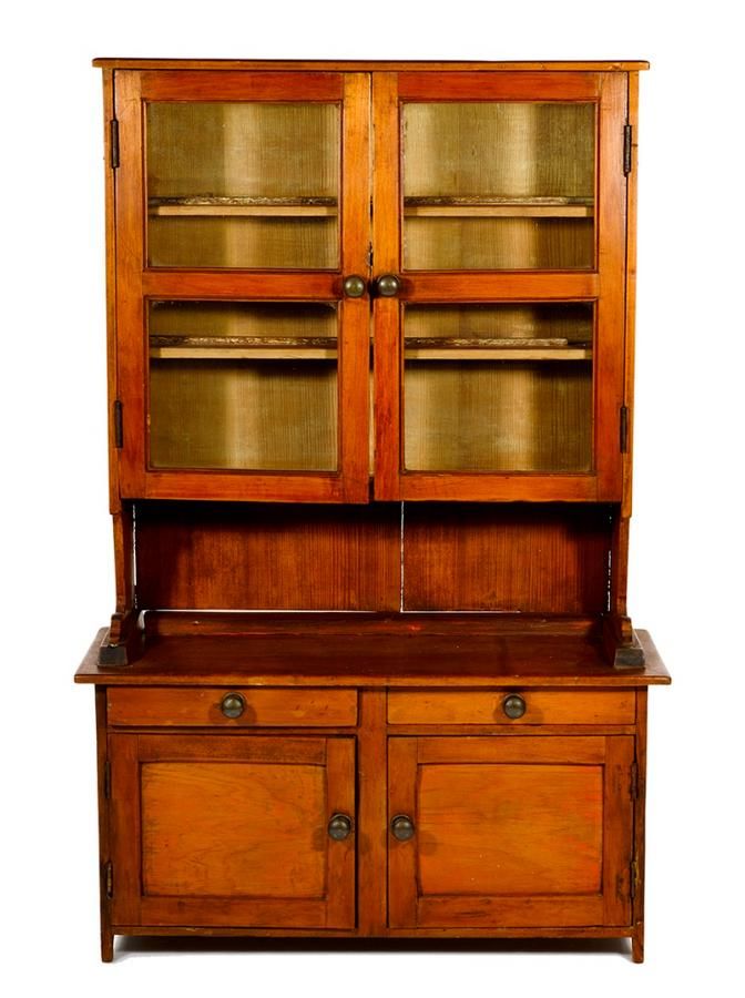 Child's miniature kitchen dresser with glass doors enclosing