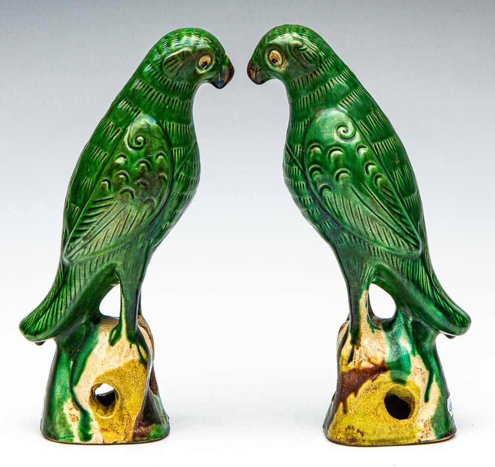 Green Glazed Chinese Pottery Parrots 26cm Height Ceramics Chinese