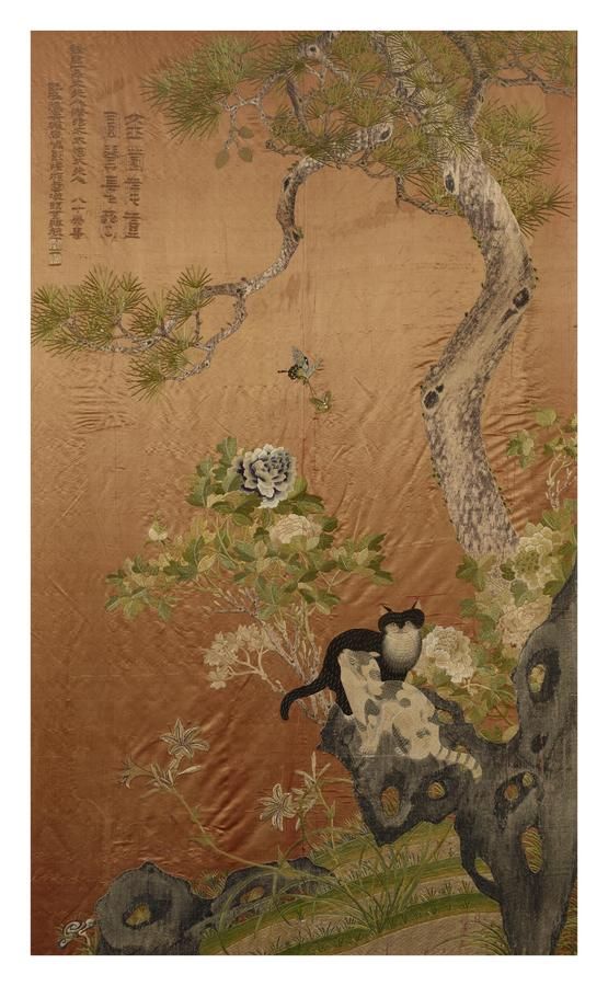 Chinese Silk Embroidered Hanging with Cats and Butterflies Textiles