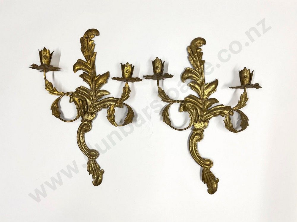 Contemporary Gilt Metal Dual Candle Wall Sconces Wall Lights Lighting