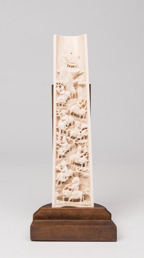 Chinese Ivory Wrist Rest with Immortals and Mythical Animals Zother
