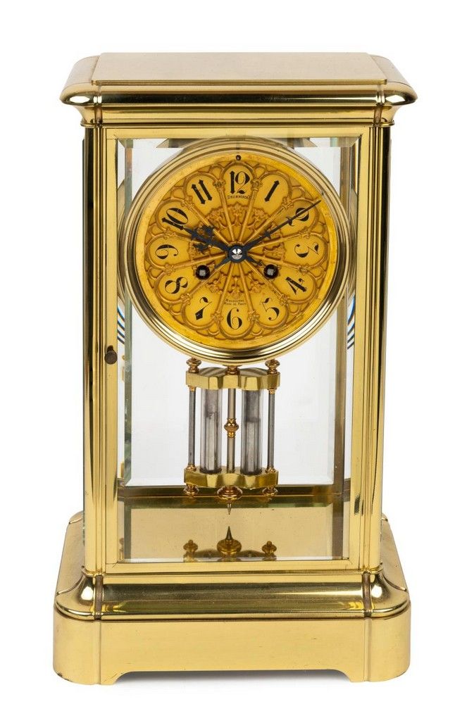Impressive 19th Century Lacquered Glass Mantle Clock Clocks Mantle