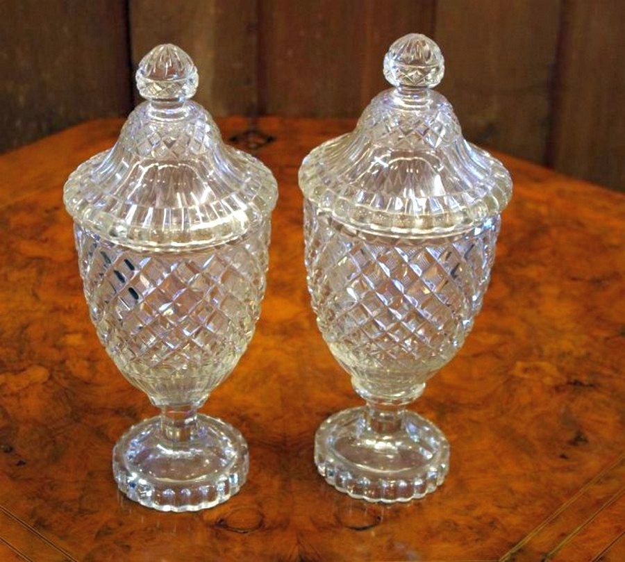 Cut Glass Urns with Lids (33cm) British Glass