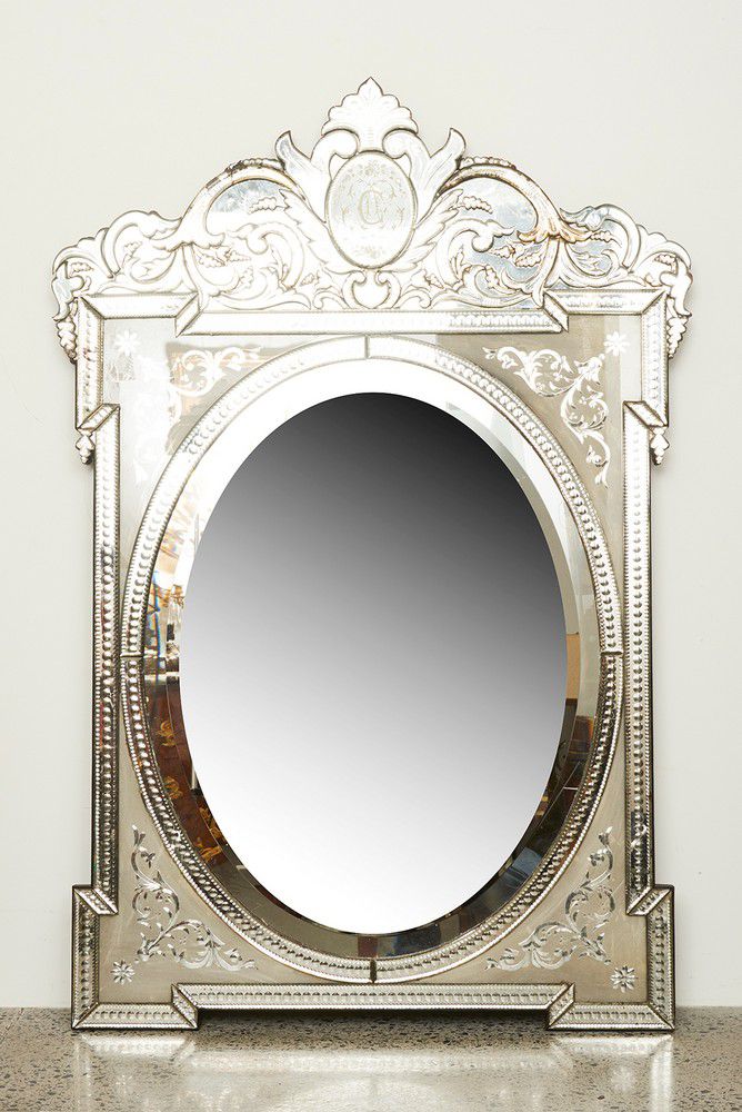 Etched Glass Mirror with Floral Motifs Mirrors Overmantlel