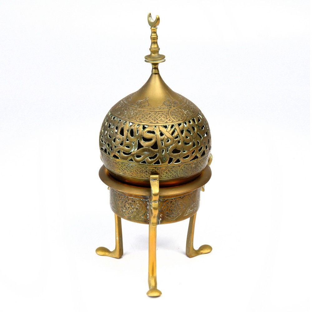 Antique Islamic brass incense burner with engraved Arabesque… Zother