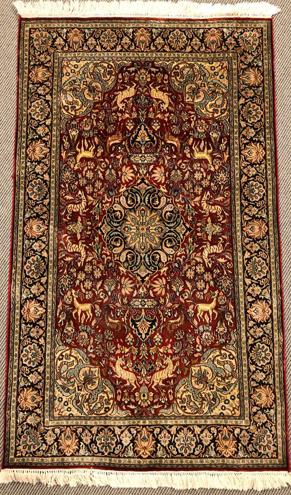 Exotic Garden Silk Rug on Ruby Red Ground Rugs & Carpets Textiles