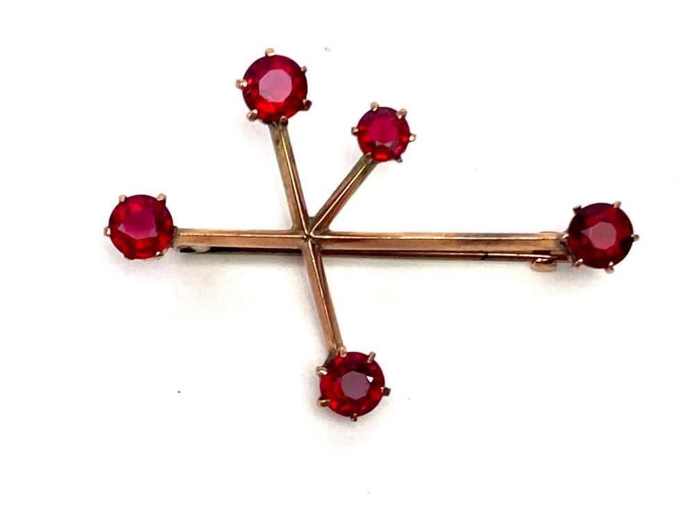 Australian 9ct Yellow Gold Imitation Ruby Southern Cross Brooch
