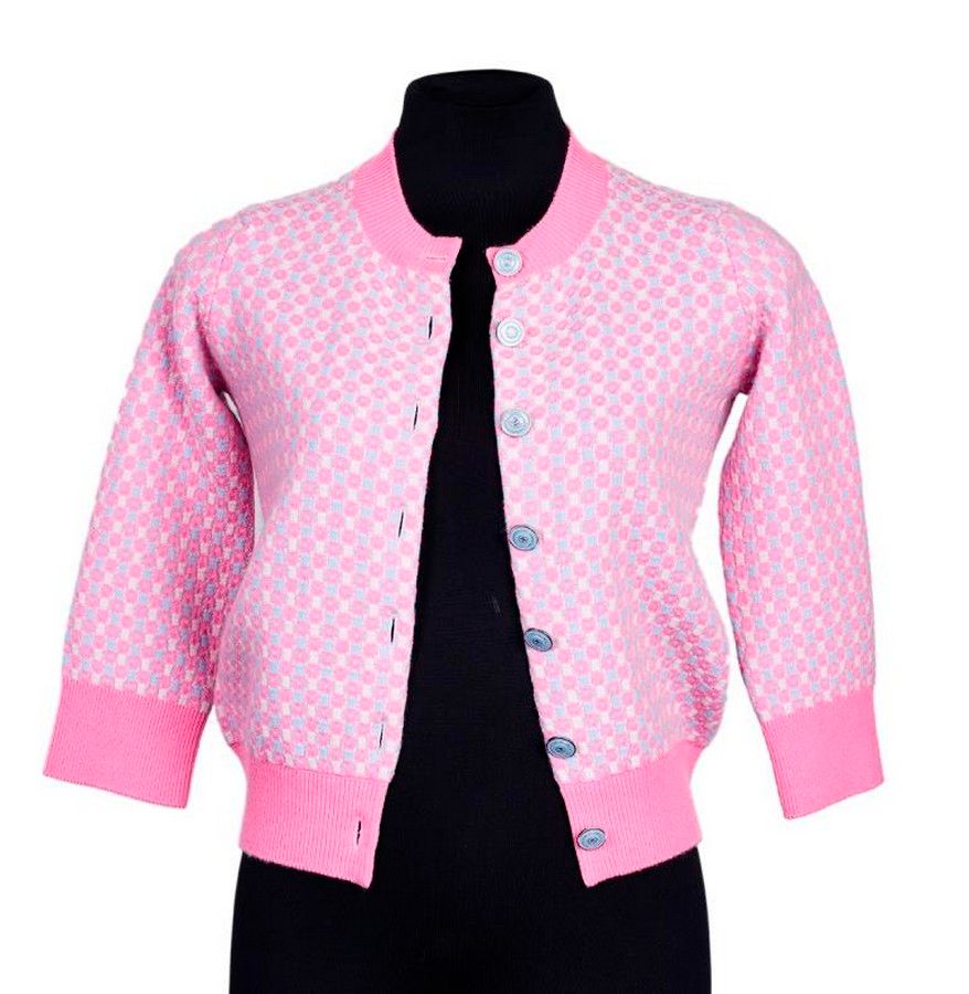 Chanel, two cropped cardigans, baby pink and blue cashmere with