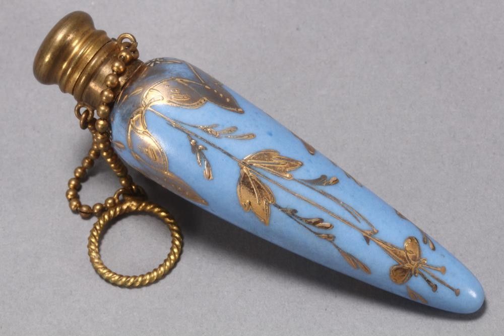 Lovely blue glass perfume bottle and stopper, of tapering form