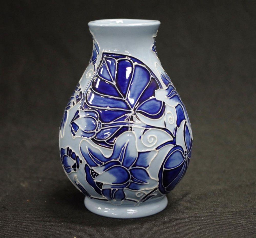 Moorcroft Blue Trial Vase with HandPainted Marks Moorcroft Ceramics