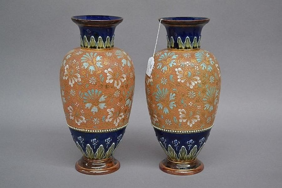 Antique Doulton Lambeth Slater Vases (Pair) Royal Doulton Ceramics