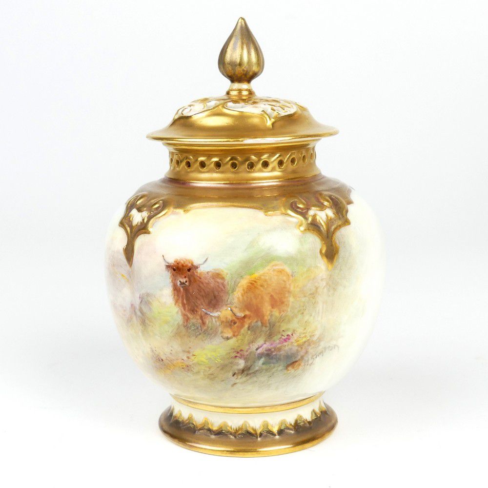 Gilded Highland Cattle Potpourri Vase by Harry Stinton Royal