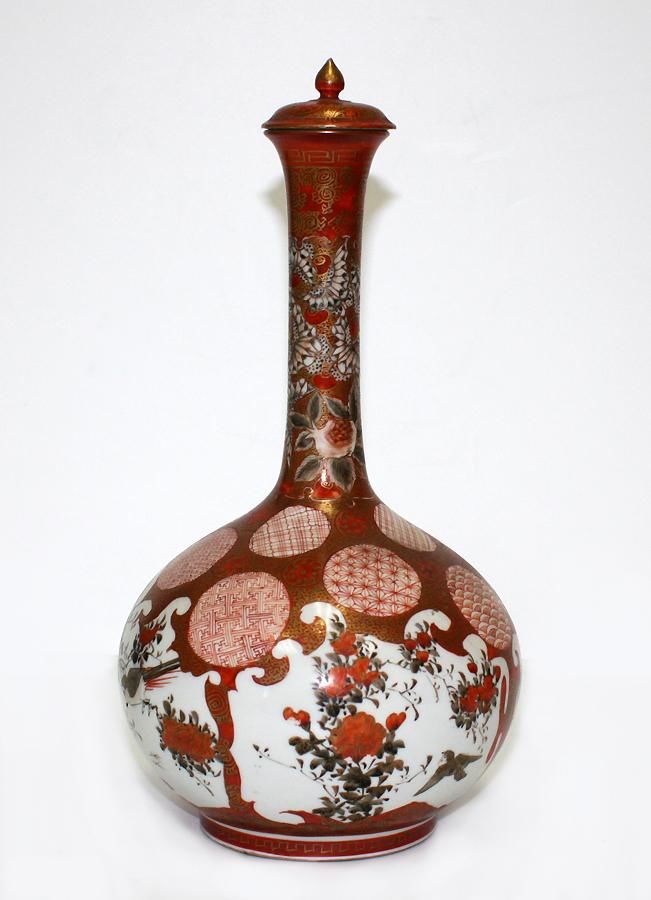 Meiji Kutani Lidded Bottle Vase 32cm Height Ceramics Japanese