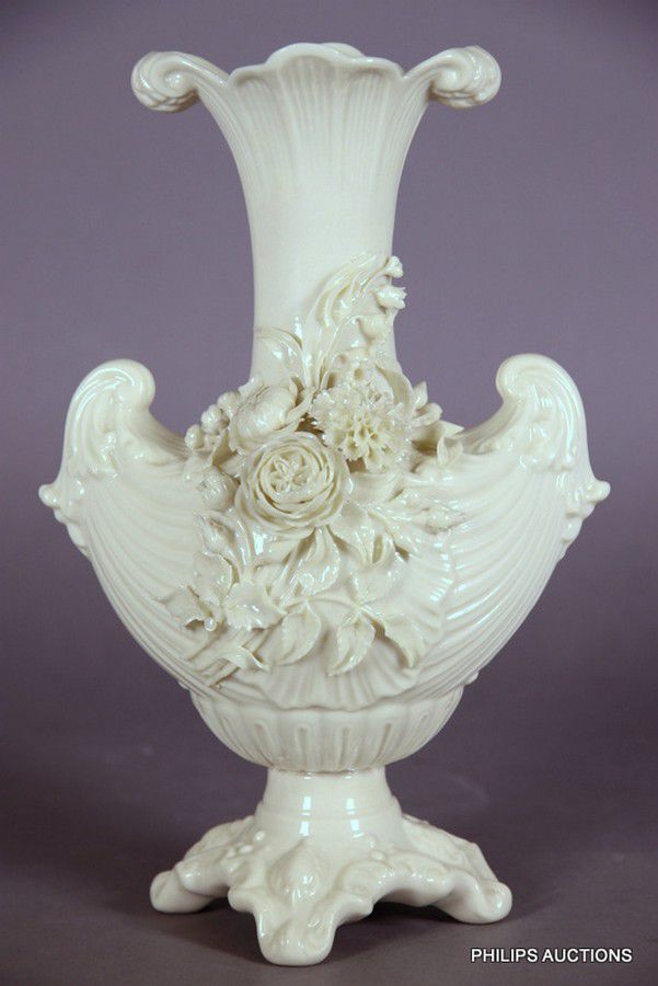 Belleek 'Prince Arthur' vase with encrusted flora Belleek Ceramics