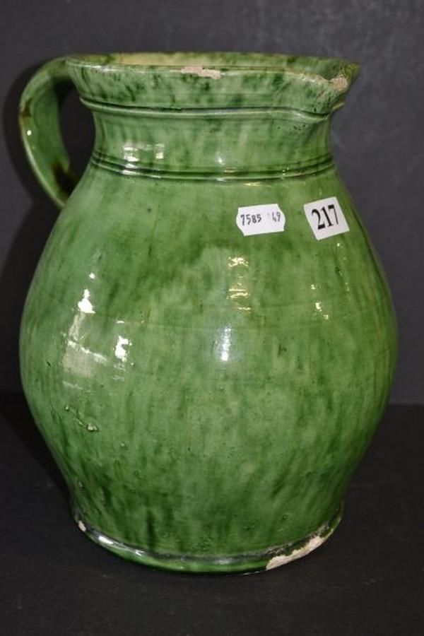 Unmarked Green Pottery Jug, Bosley, Mitcham A/F Bosley Ceramics