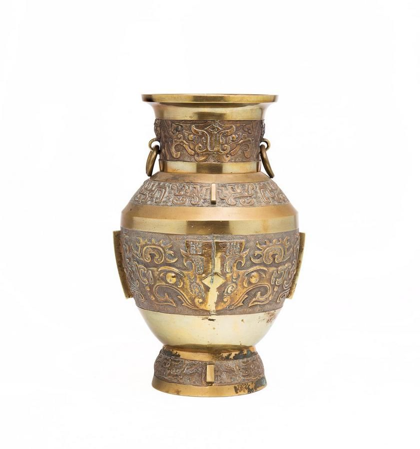 Late 19th Century Chinese Brass Vase with Seal Mark Ceramics