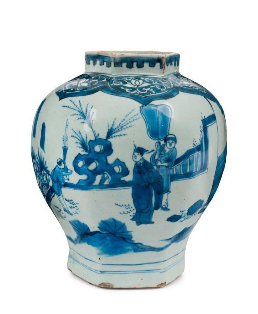 Ming Dynasty Blue and White Hexagonal Vase Ceramics Chinese Oriental