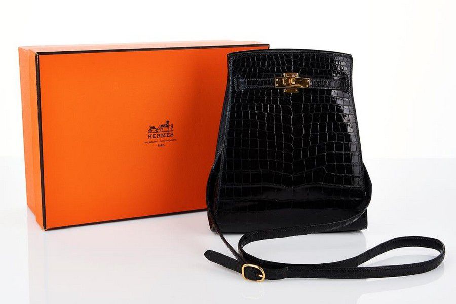 Shiny Black Hermes Crocodylus Porosus Kelly Sport Bag Handbags