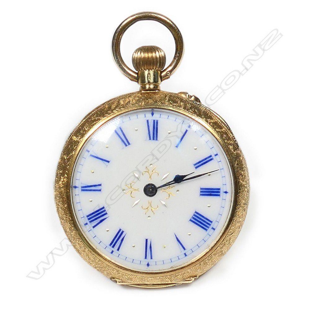 18ct Gold Lady's Pocket Watch with Enamel Dial Watches Pocket & Fob